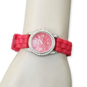 GENEVA PLATINUM HOT PINK SILICONE BAND LADIES WATCH
